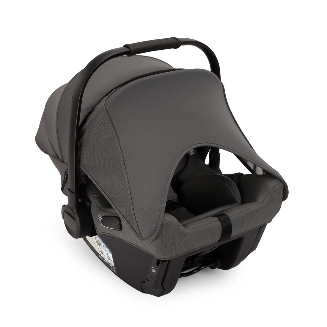Nuna PIPA Urbn Infant Car Seat in Pewter — front three-quarter view with canopy fully extended