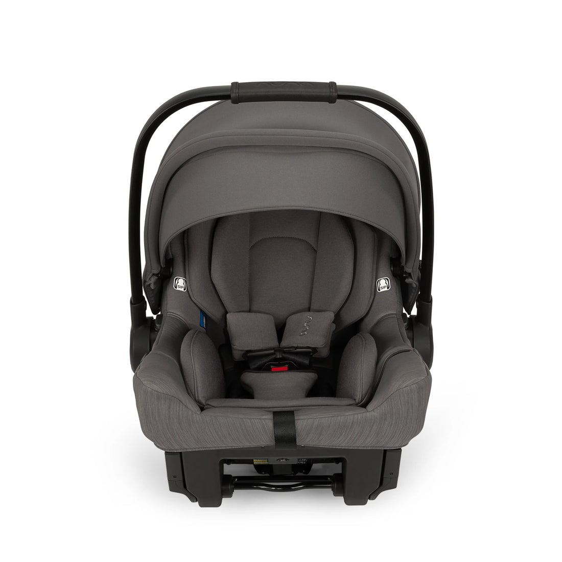 Nuna PIPA Urbn Infant Car Seat in Pewter — front view with canopy partially extended