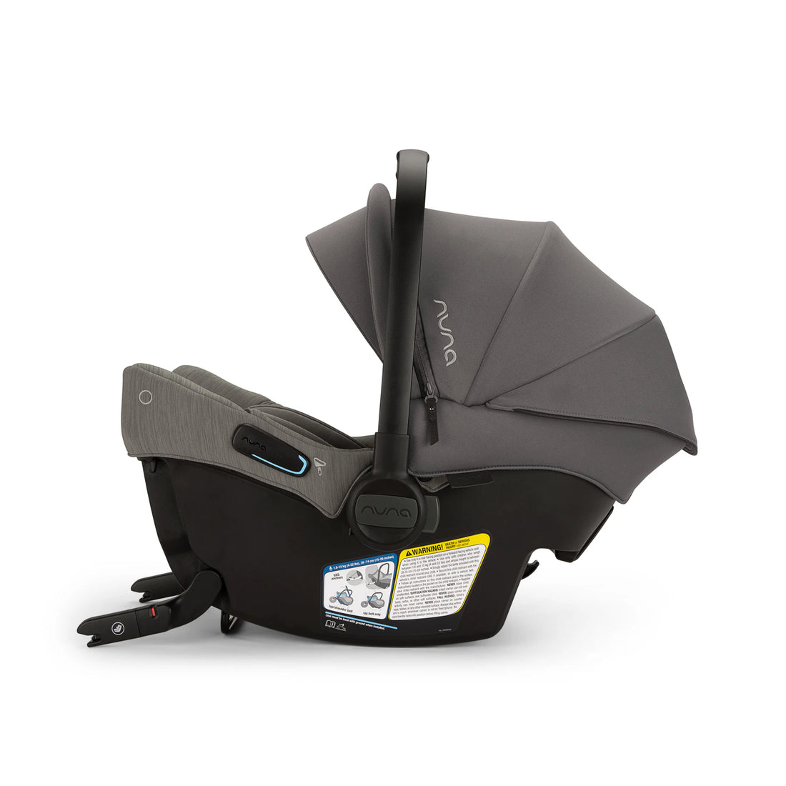 Nuna PIPA Urbn Infant Car Seat in Pewter — left-side profile with pipaFIX connectors extended