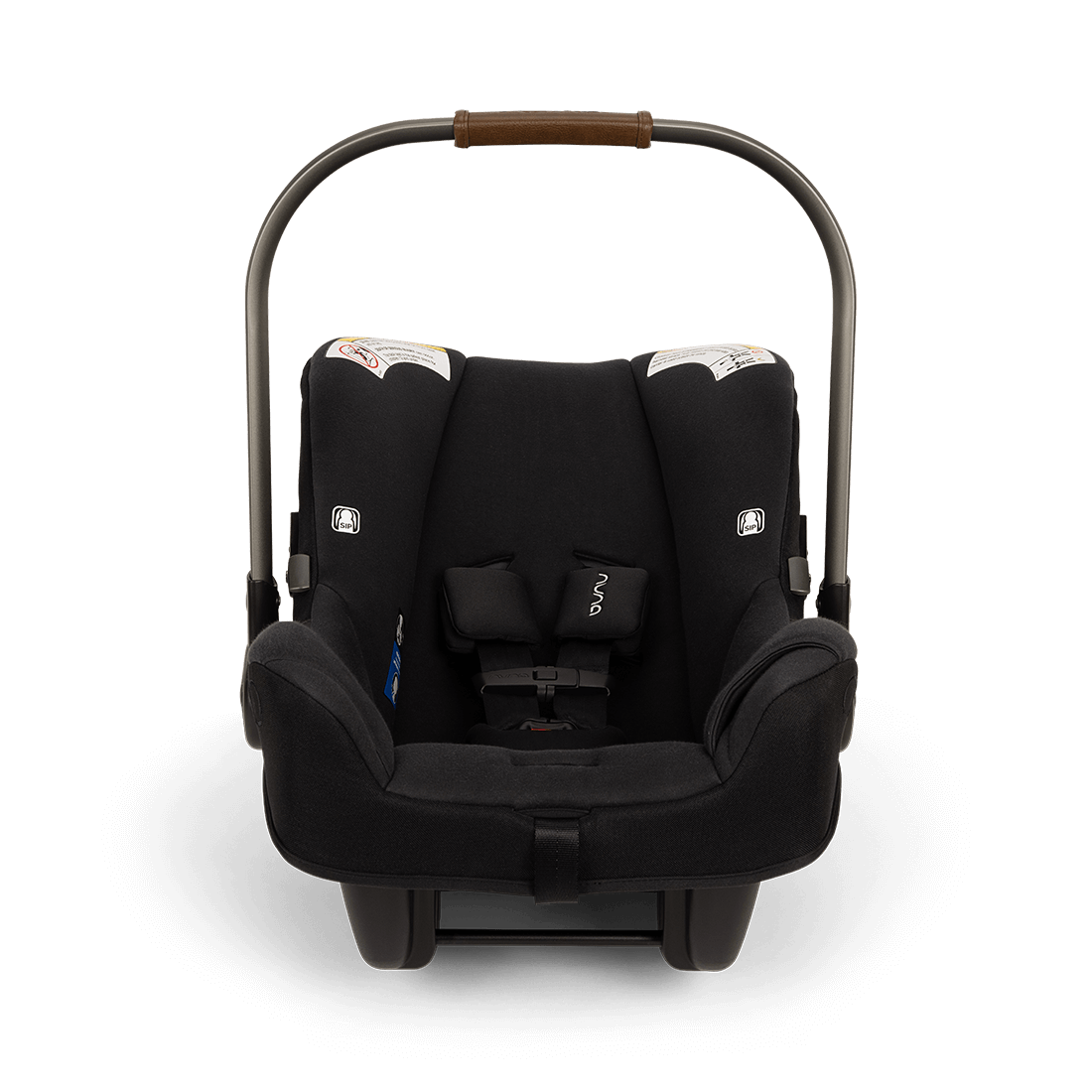 Nuna TAVO next PIPA Travel System — black infant car seat front view with carry handle raised