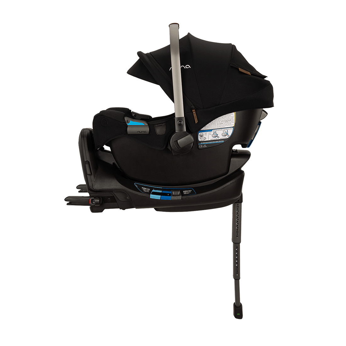 Nuna TAVO next PIPA Travel System — black infant car seat installed on base in side view