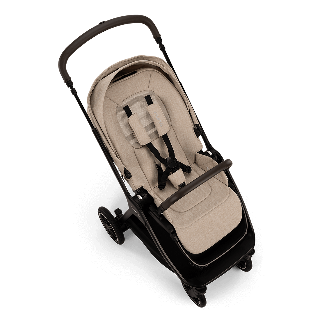 Nuna TRIV next Stroller — Biscotti overhead seat and harness view