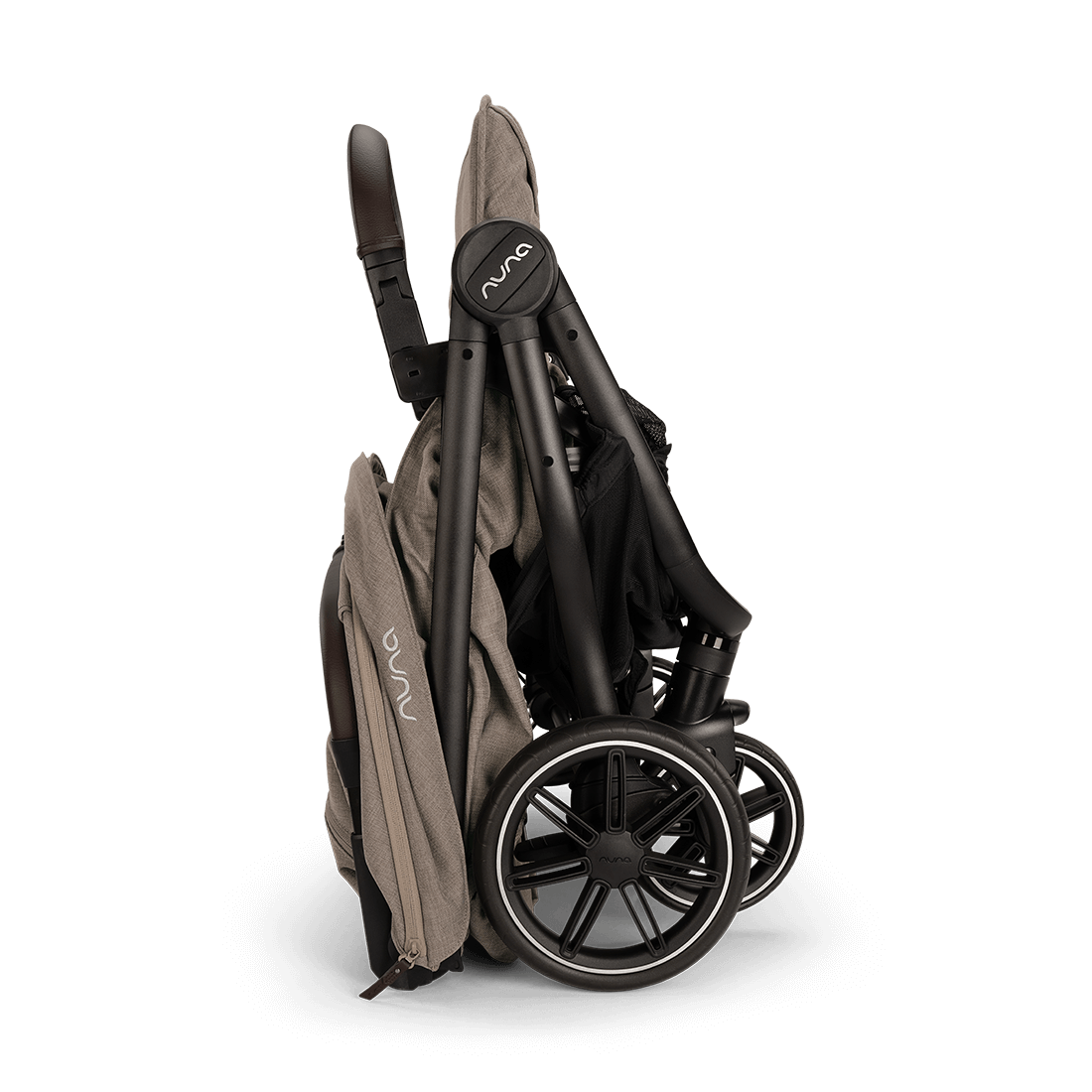 Nuna TRVL dubl Stroller — Cedar compact fold side profile