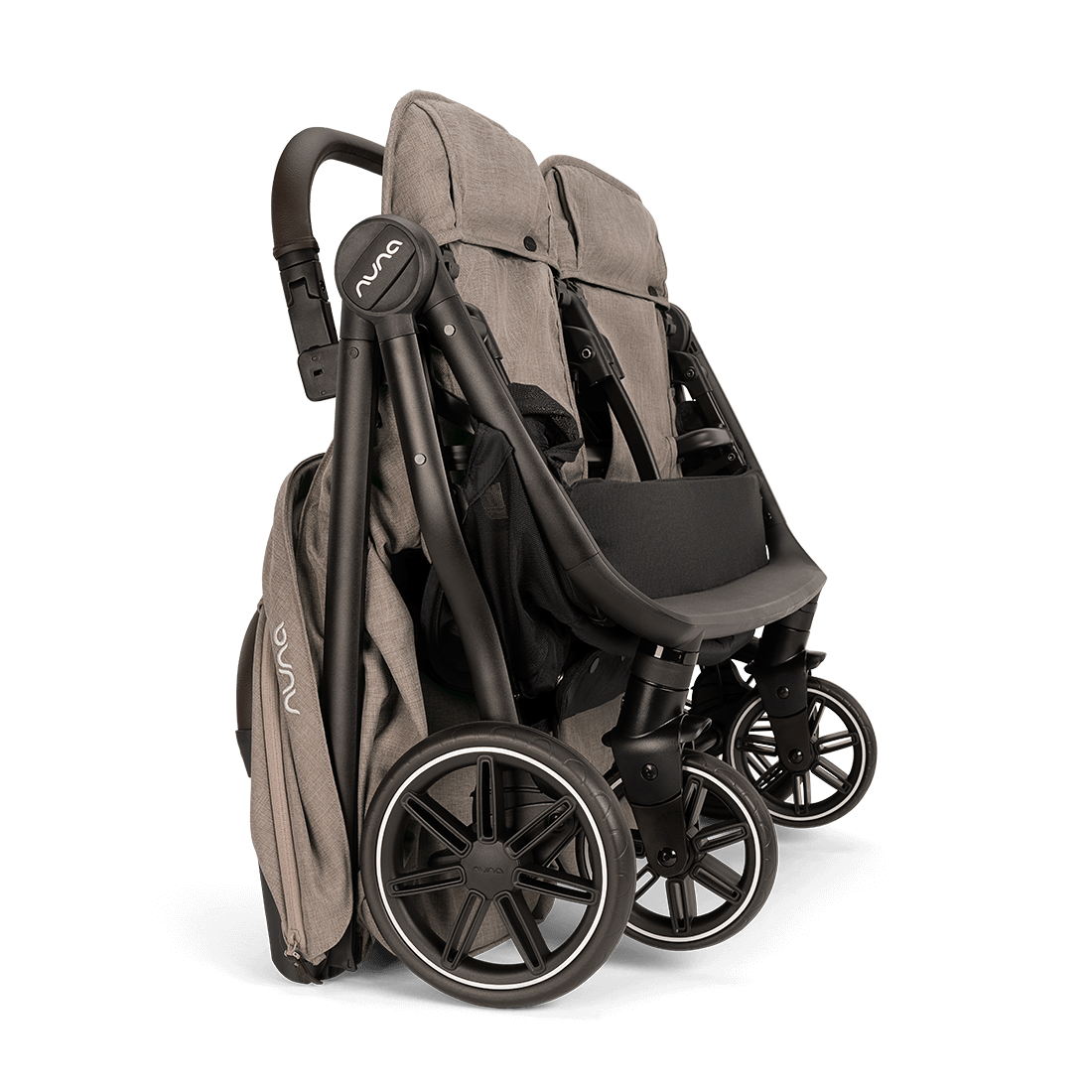 Nuna TRVL dubl Stroller — Cedar compact folded front angle