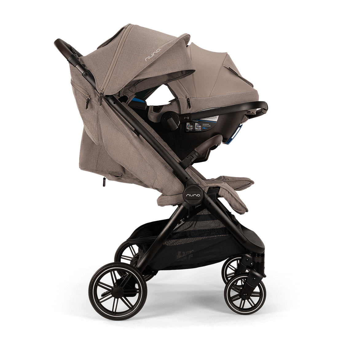 Nuna TRVL dubl Stroller — Cedar PIPA car seat side profile