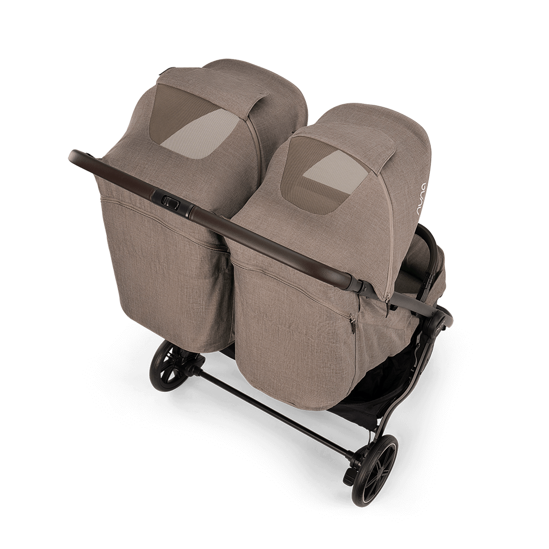 Nuna TRVL dubl Stroller — Cedar rear view with mesh canopy windows