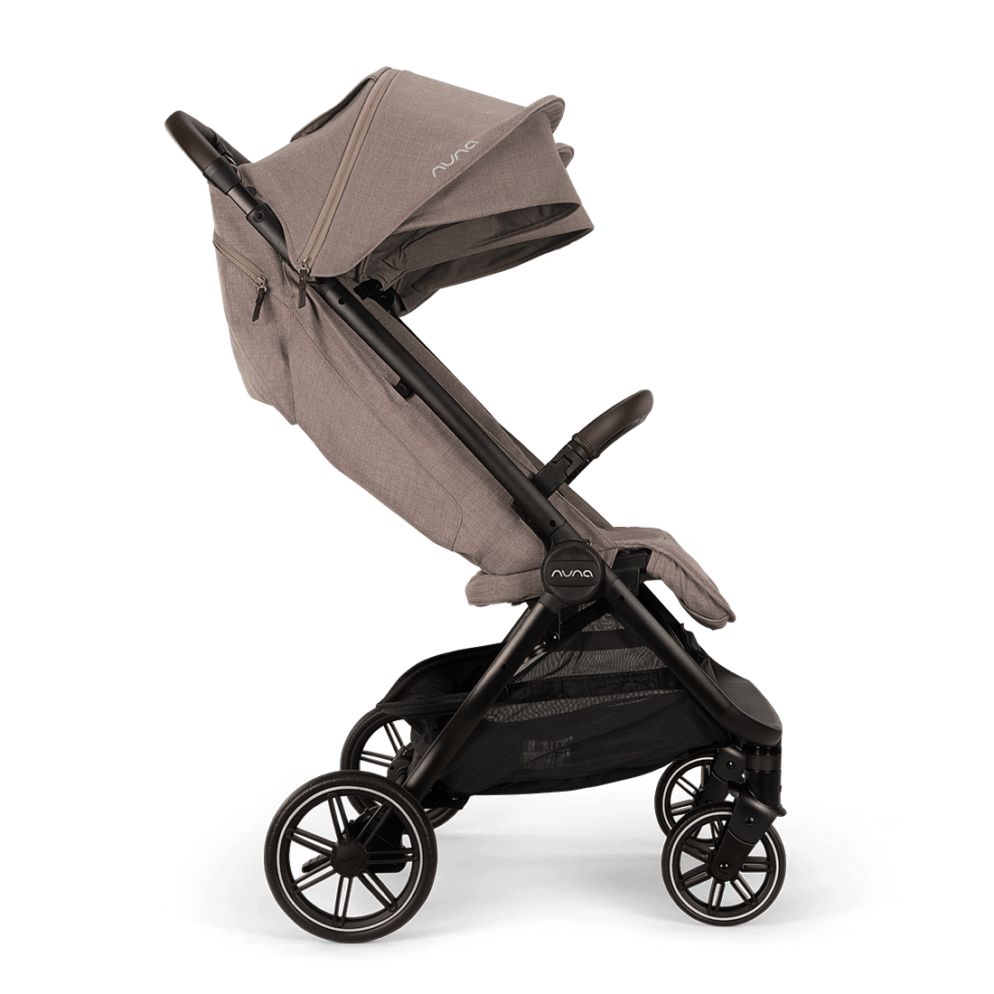 Nuna TRVL dubl Stroller — Cedar side profile with both seats upright