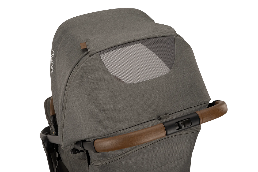 Nuna TRVL LX stroller in Granite, rear canopy viewing window detail