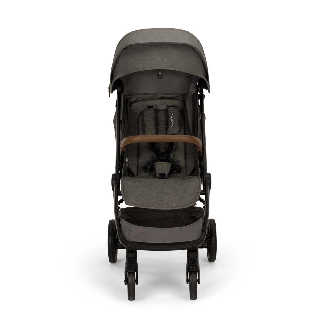 Nuna TRVL LX stroller in Granite, straight-on front view