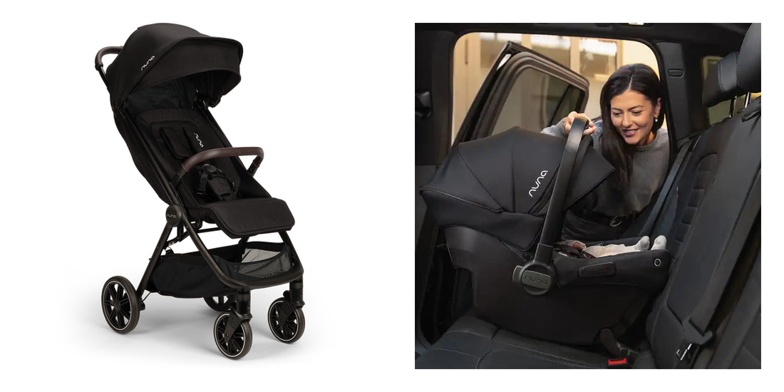 Nuna TRVL LX Caviar stroller with PIPA Urbn Caviar infant car seat
