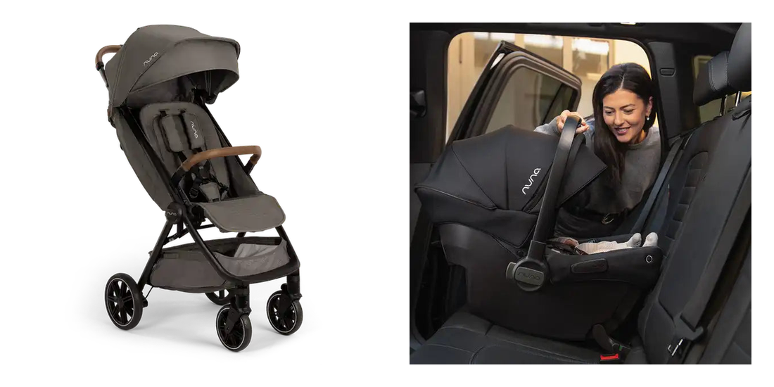 Nuna TRVL LX Granite stroller with PIPA Urbn Caviar infant car seat