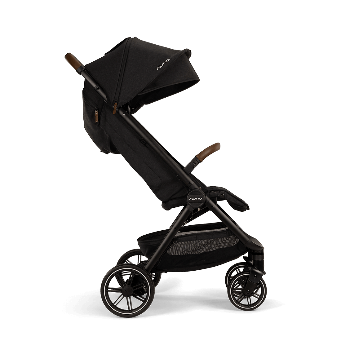 Nuna TRVL lx Stroller — Caviar near-flat recline side profile