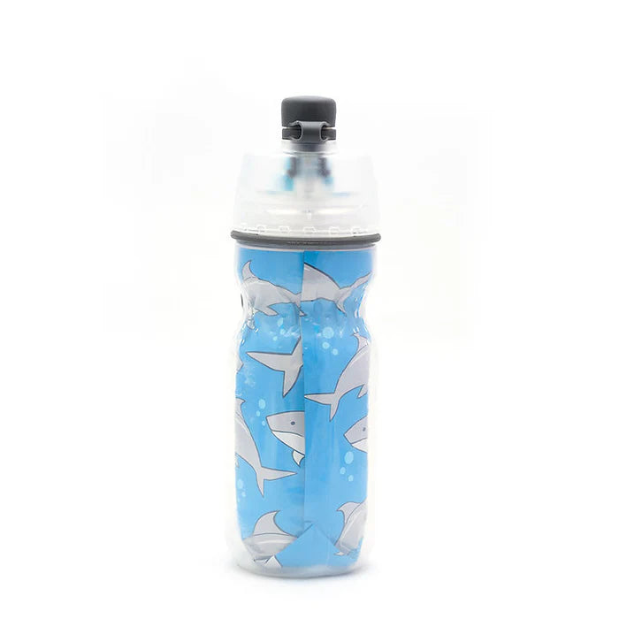 O2Cool 12 oz Kid's Mist 'N Sip 2-in-1 Misting Water Bottle - Sharks front view