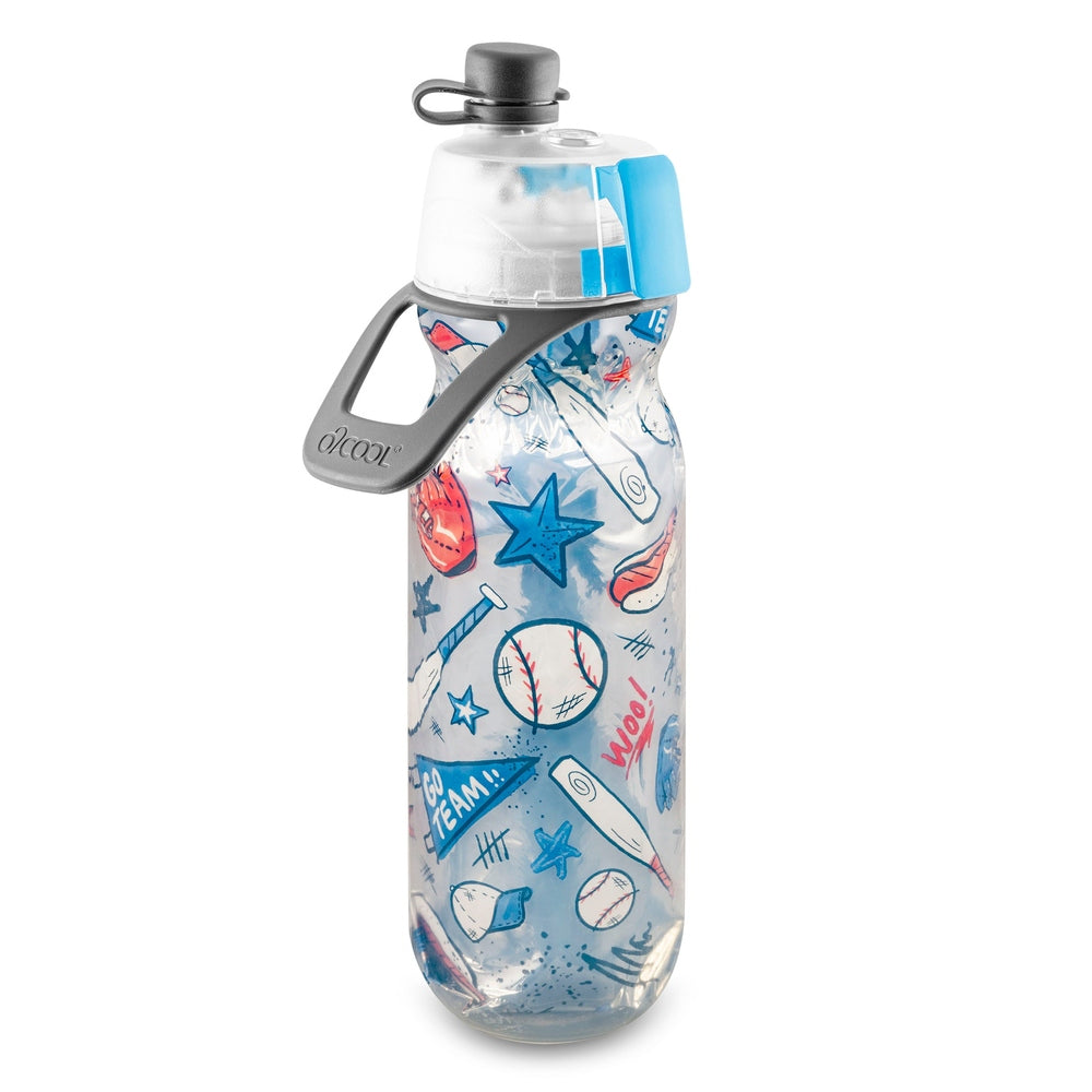 O2Cool 20 oz Mist 'N Sip 2-in-1 Misting Water Bottle - Baseball Sketch three-quarter view