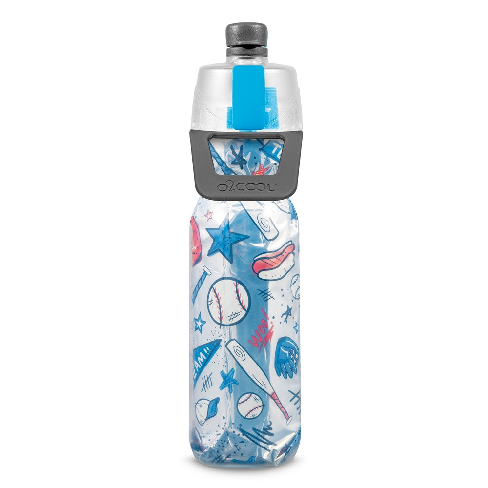 O2Cool 20 oz Mist 'N Sip 2-in-1 Misting Water Bottle - Baseball Sketch front view