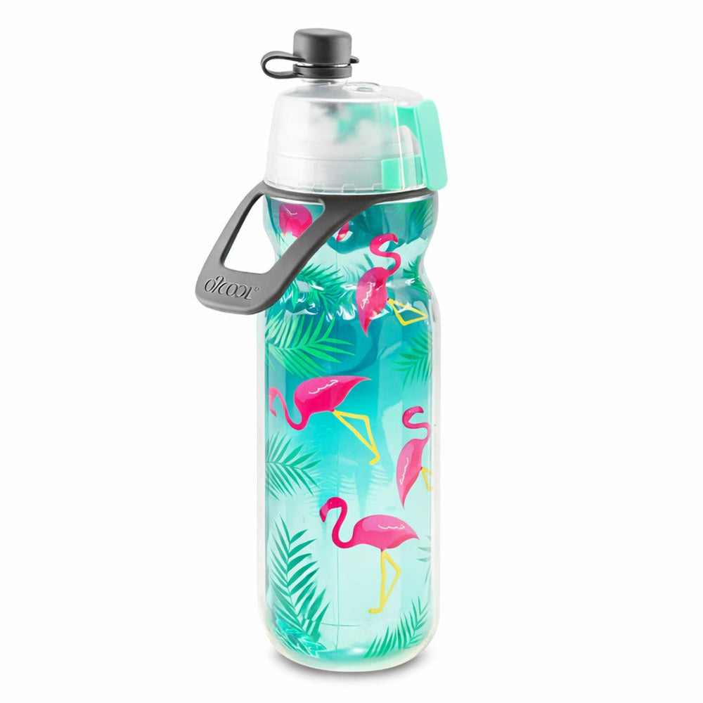 O2Cool 20 oz Mist 'N Sip 2-in-1 Misting Water Bottle - Flamingo side view