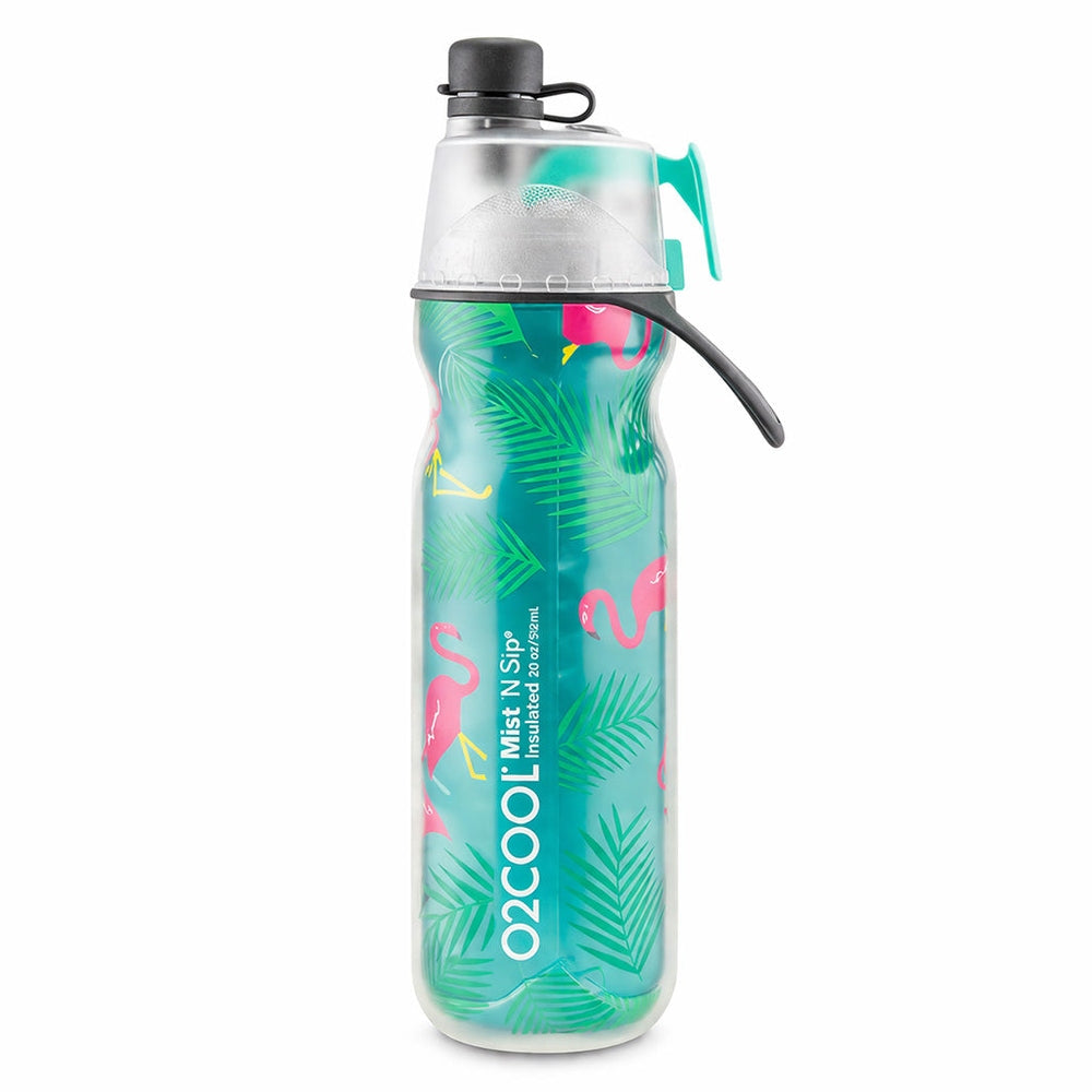 O2Cool 20 oz Mist 'N Sip 2-in-1 Misting Water Bottle - Flamingo three-quarter view
