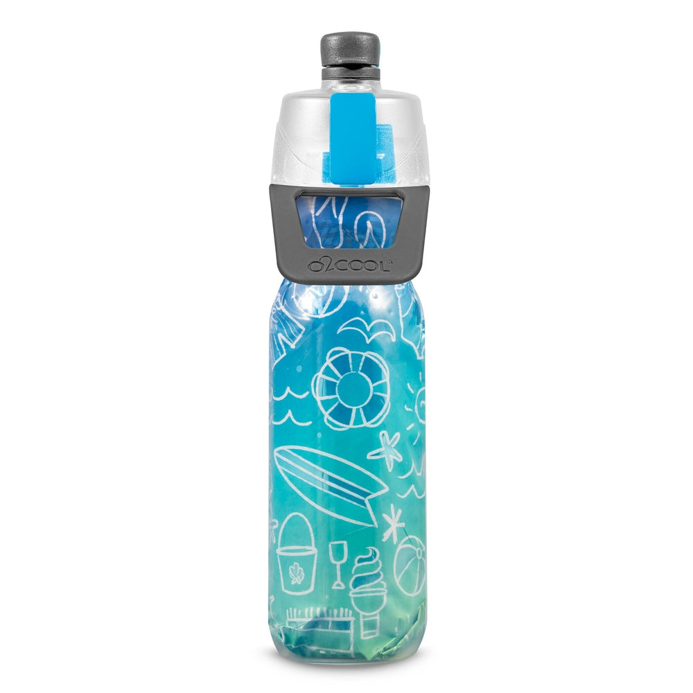 O2Cool 20 oz Mist 'N Sip 2-in-1 Misting Water Bottle - Summer Doodle front view