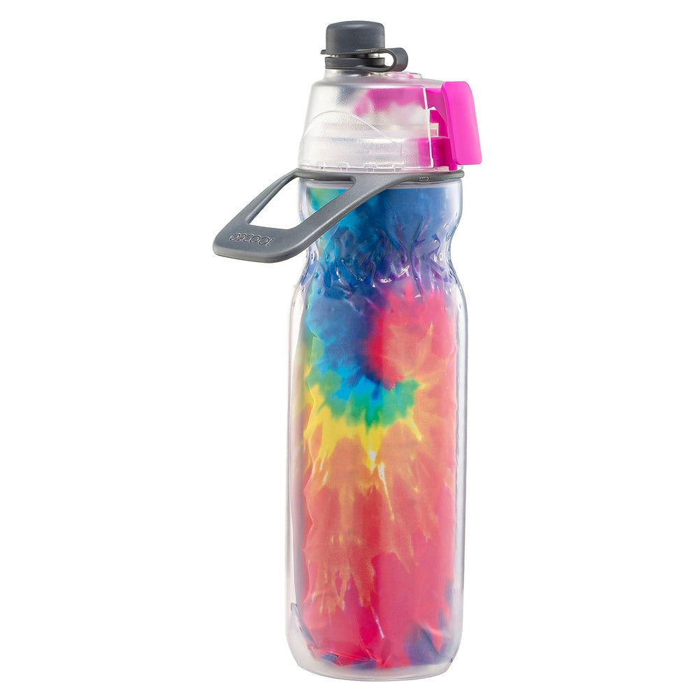 O2Cool 20 oz Mist 'N Sip 2-in-1 Misting Water Bottle - Tie Dye Purple three-quarter view