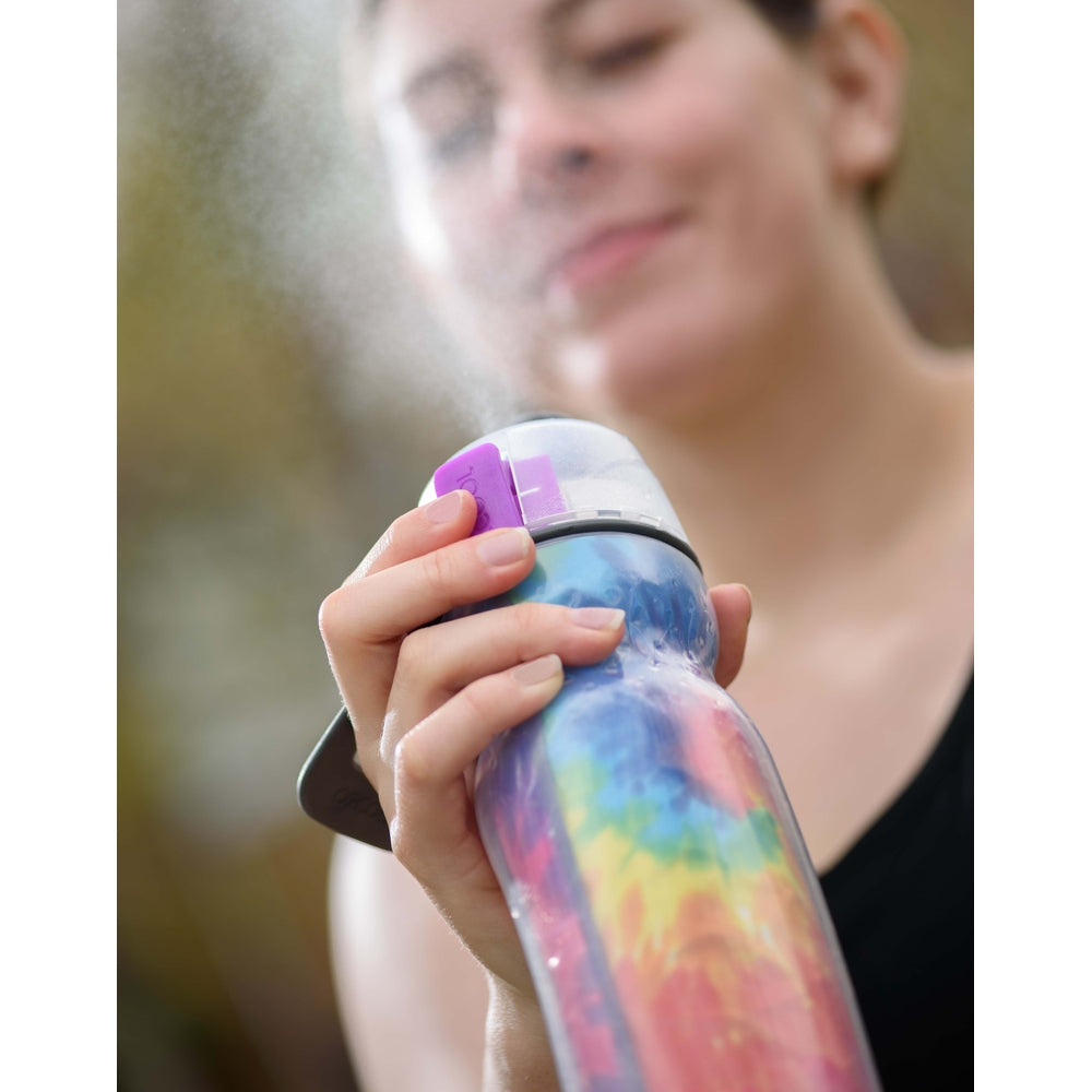 O2Cool 20 oz Mist 'N Sip 2-in-1 Misting Water Bottle - Tie Dye Purple lifestyle view