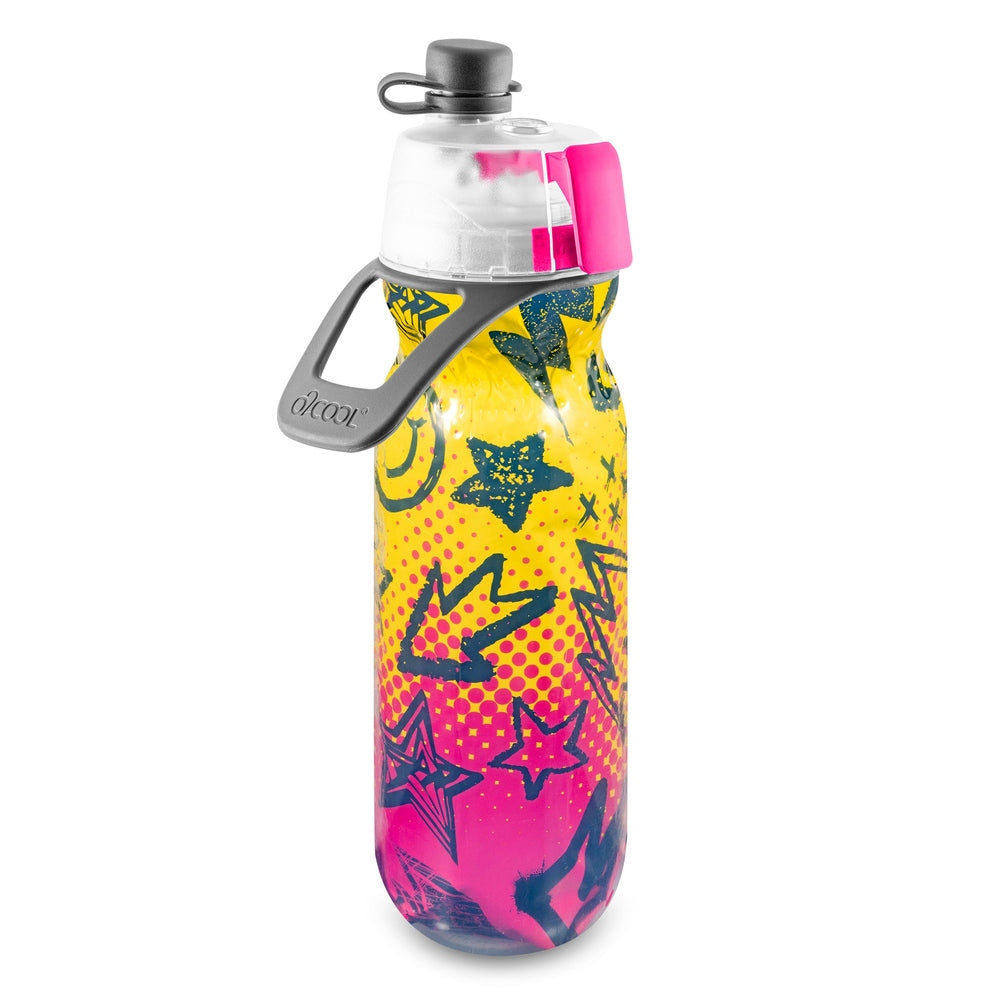 O2Cool 20 oz Mist 'N Sip 2-in-1 Misting Water Bottle - Yellow Pink Ombre Sketch
