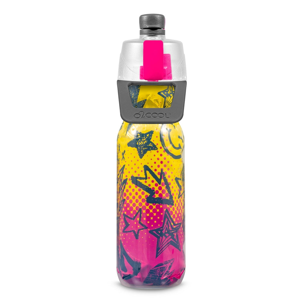O2Cool 20 oz Mist 'N Sip 2-in-1 Misting Water Bottle - Yellow Pink Ombre Sketch front view