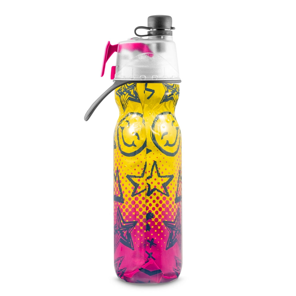 O2Cool 20 oz Mist 'N Sip 2-in-1 Misting Water Bottle - Yellow Pink Ombre Sketch alternate side view