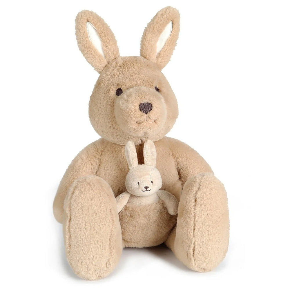 OB Designs Kip Kangaroo plush with bunny, beige vegan angora, 17in/43cm