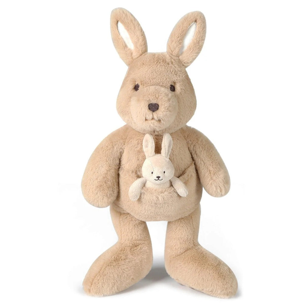 OB DESIGNS Kip Kangaroo plush toy, vegan angora, 17-inch tall with tiny bunny companion