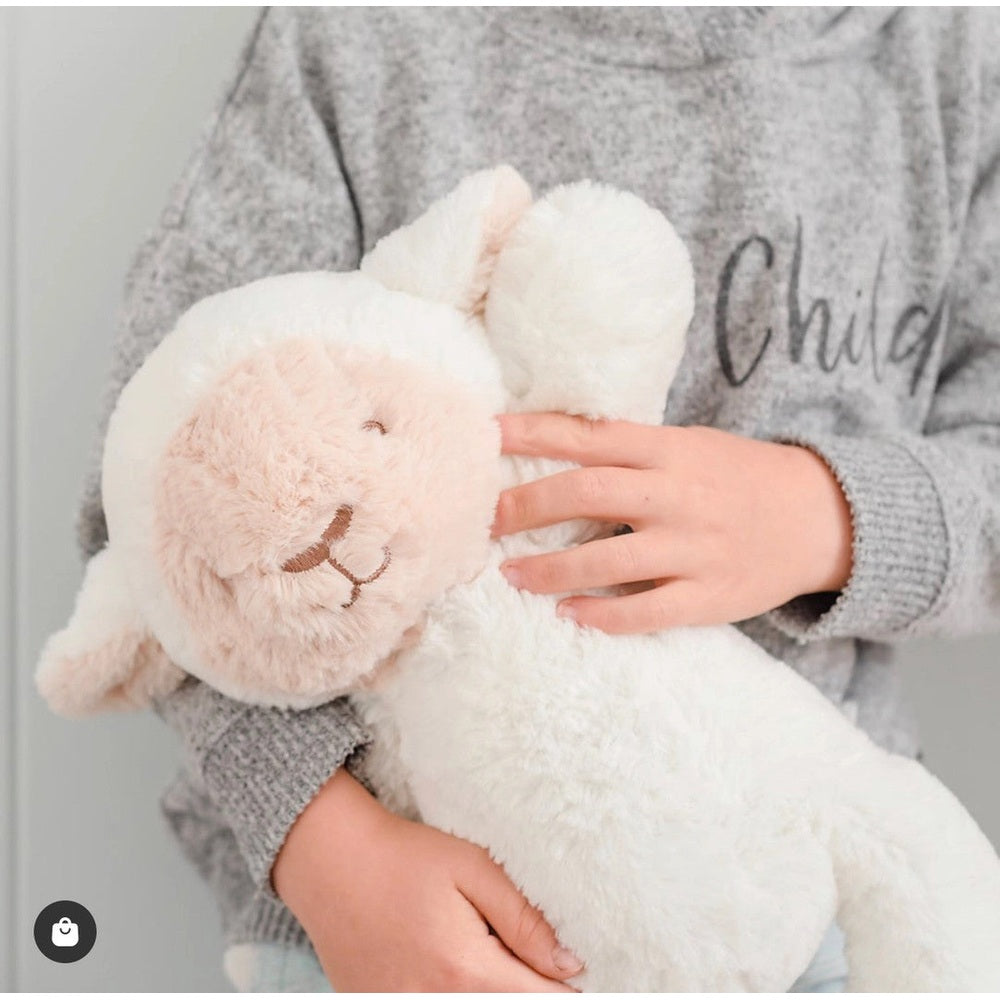 Lee Lamb plush toy by OB DESIGNS, medium 13.5-inch stuffed animal, white with pink face