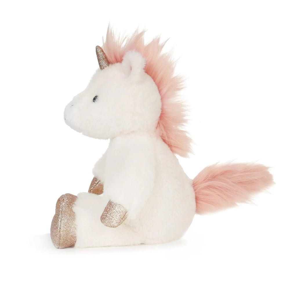 OB DESIGNS Misty Unicorn plush, white with pink vegan angora mane and tail, 9 inches
