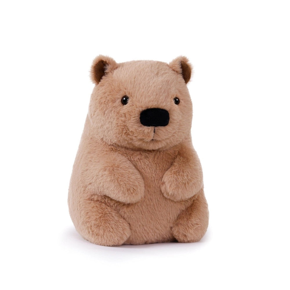OB Designs Wallace Wombat plush toy, vegan angora brown, 11.5in stuffed animal