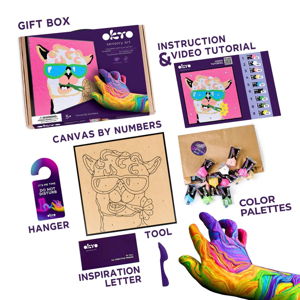 OKTO Okto Coloring With Clay By Numbers numbered cow with sunglasses template and 3D rainbow hand img 10/11