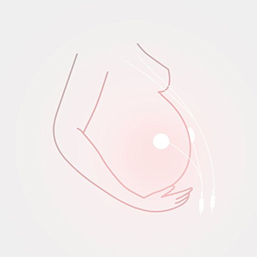 Olababy Bellytunes prenatal earbud adapter system, pink line-art shows a pregnant belly with connected earbuds.
