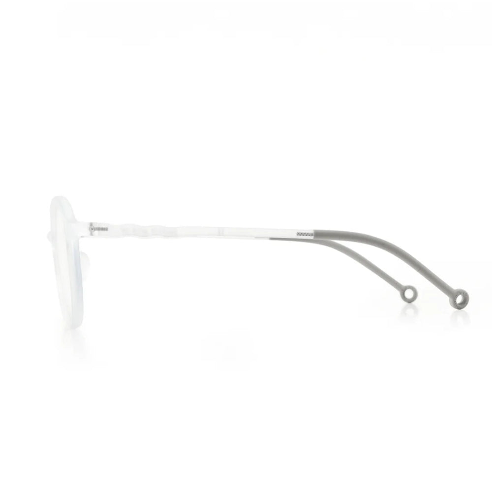 Olivio & Co Oval Screen Glasses Adult Jellyfish White with translucent frame and grey temples, shown in side profile