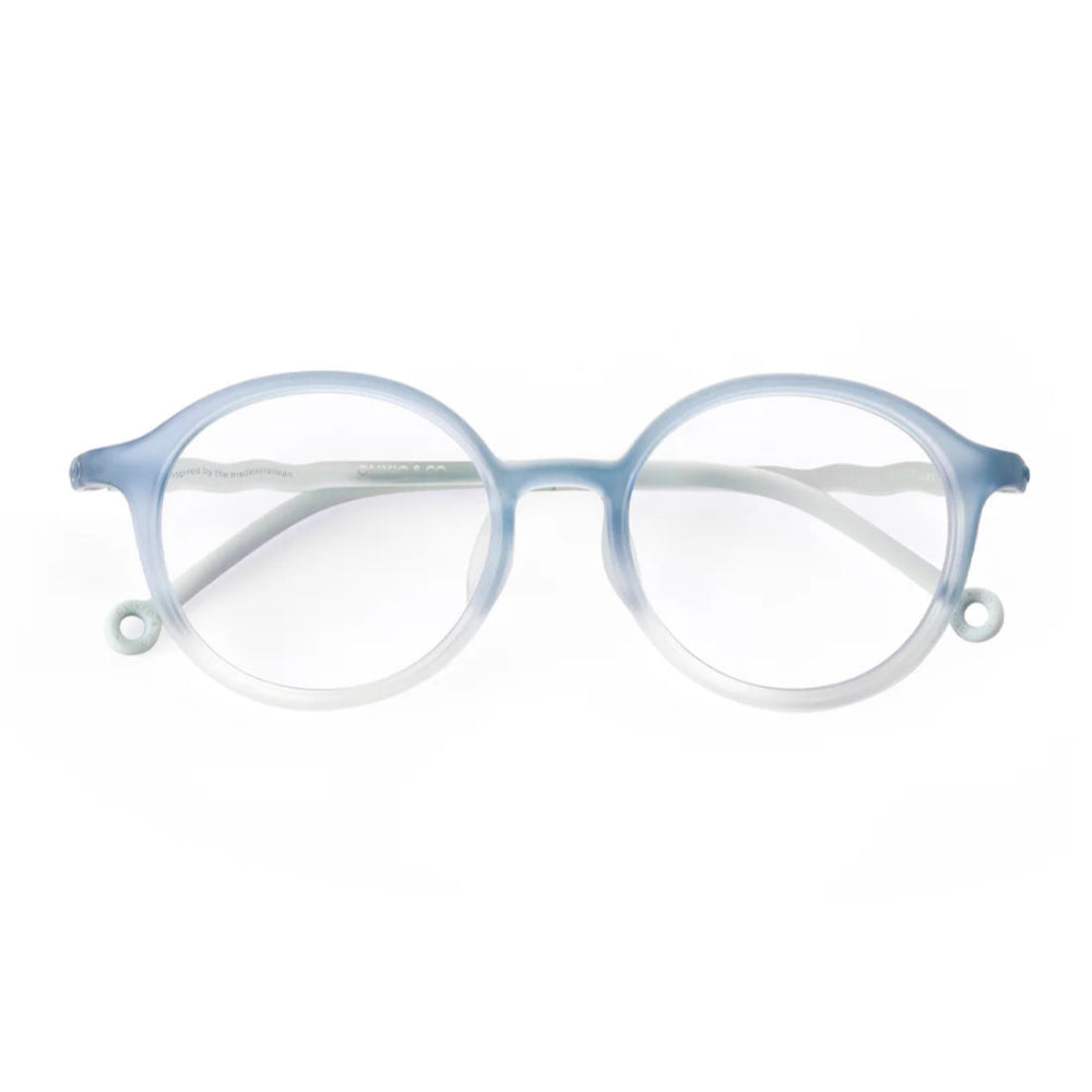 Olivio & Co Junior oval screen glasses, tranquil blue translucent frame.