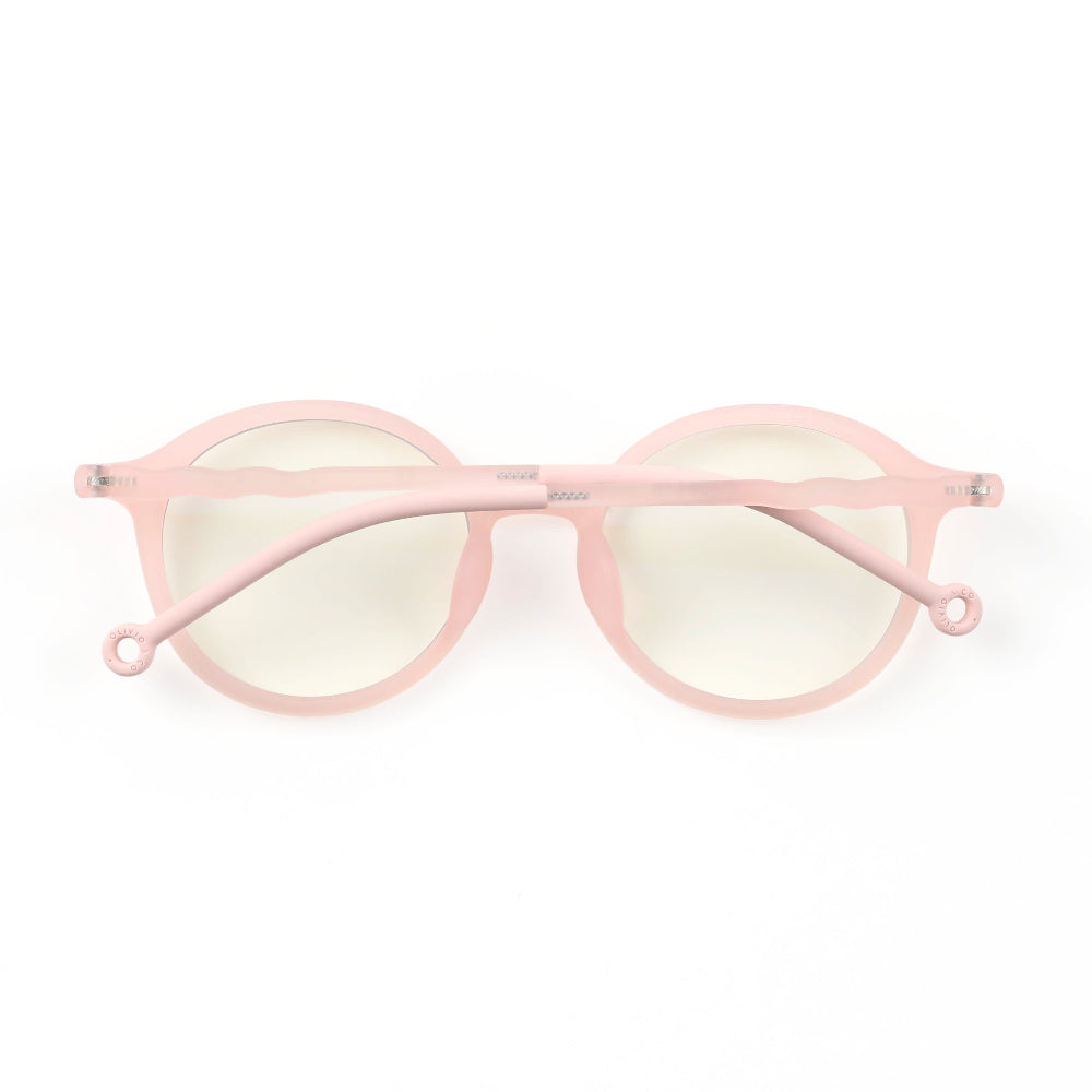 Olivio & Co oval kids screen glasses in seashell pink plastic frame, lightweight