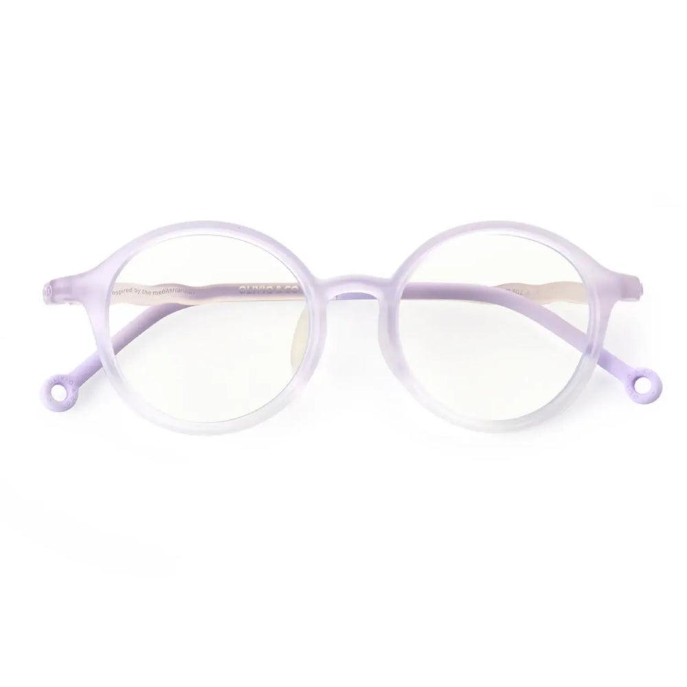 Olivio & Co oval kids glasses in tranquil lavender translucent frame