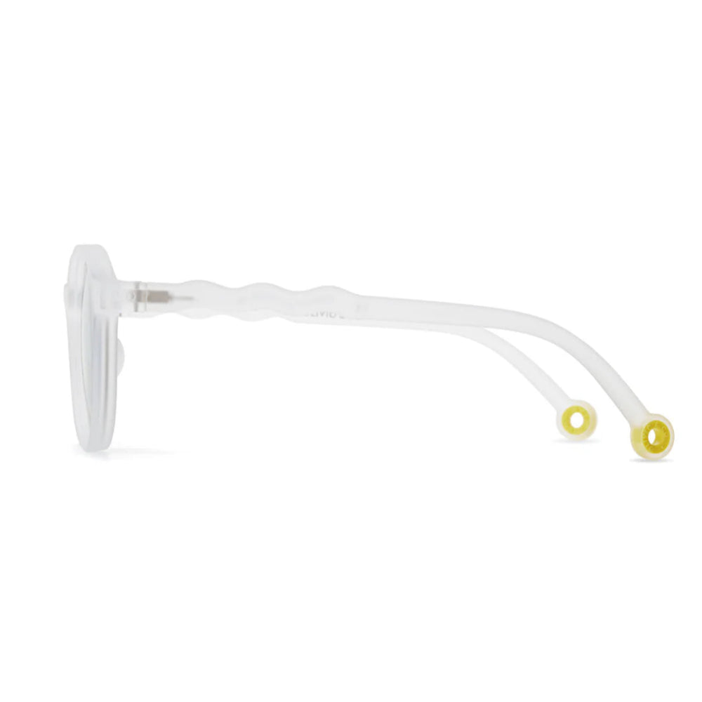 Olivio & Co Junior+ Oval Sunglasses, white jellyfish frame with yellow temple tips