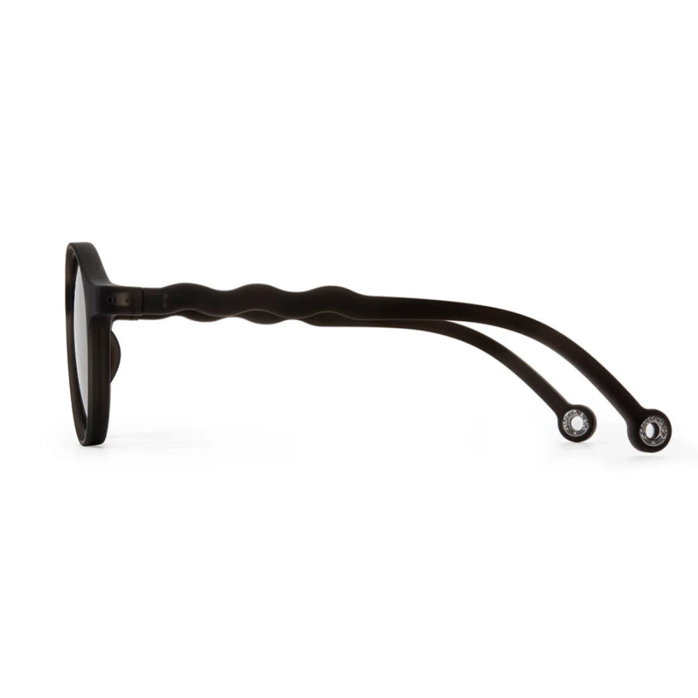 Olivio & Co oval sunglasses for adults, black squid frame with wavy temples and crystal-tipped ends