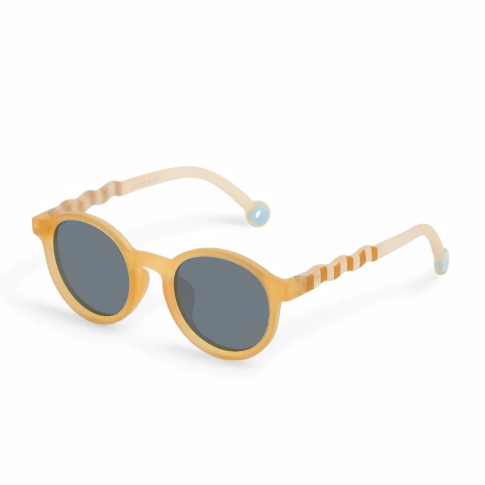 OLIVIO & CO oval kids sunglasses in yellow with blue-gray lenses and striped arms