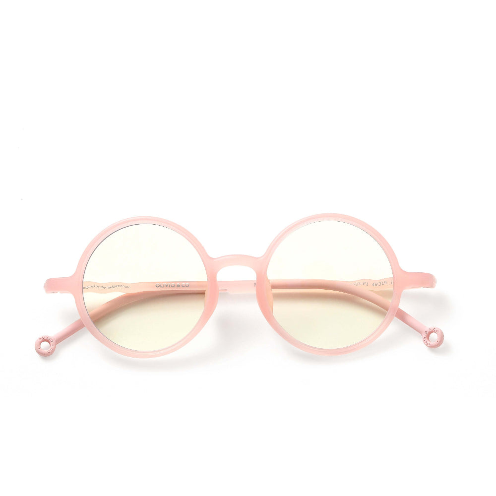 Olivio & Co round kids' screen glasses seashell pink plastic frames