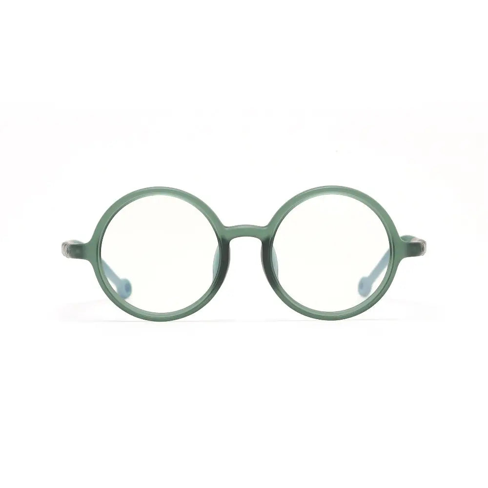 Olivio & Co round screen glasses for kids in seaweed green, sturdy frames designed for healthy screen time.