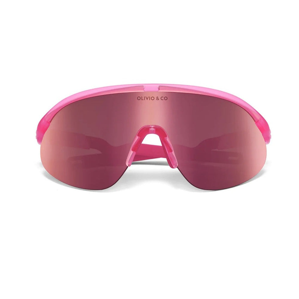 Olivio & Co kids sport sunglasses pink flamingo half-rim with mirrored rose lenses