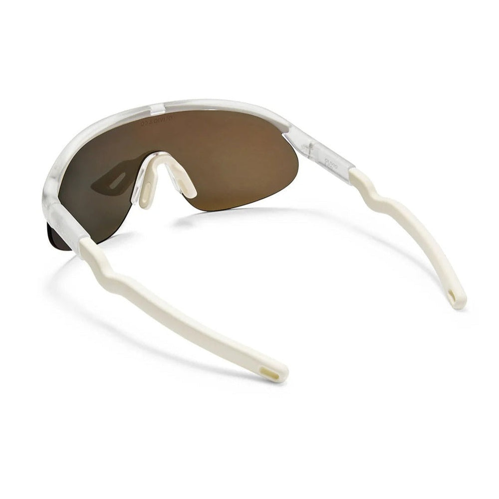 Olivio & Co sport sunglasses, white half-rim frame with brown gradient lenses