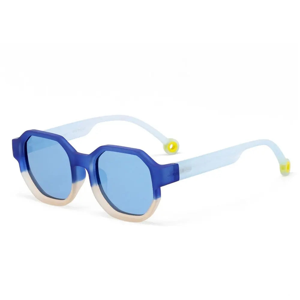 Olivio & Co Square Sunglasses Junior+ Creative Edition D Deep Sea with blue frames and blue lenses on white background.