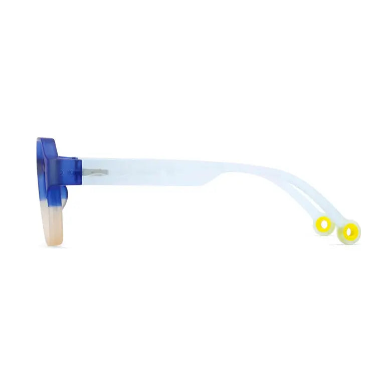 Olivio & Co Square Sunglasses Junior+ Creative Edition D Deep Sea with translucent blue frame and yellow temple tips
