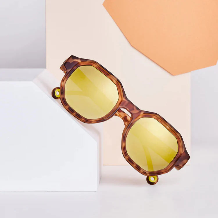 Olivio & Co Square Sunglasses, tortoiseshell frame with yellow lenses for adults