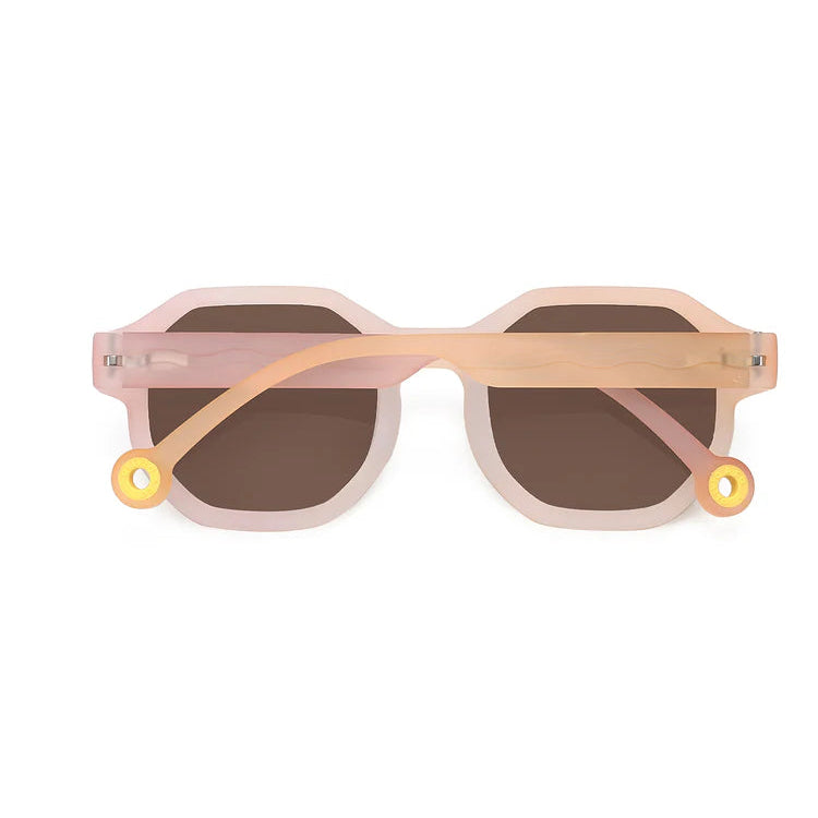 Olivio & Co Square Sunglasses Junior Creative Edition D Gelato Summer pink frames brown lenses with yellow corner accents