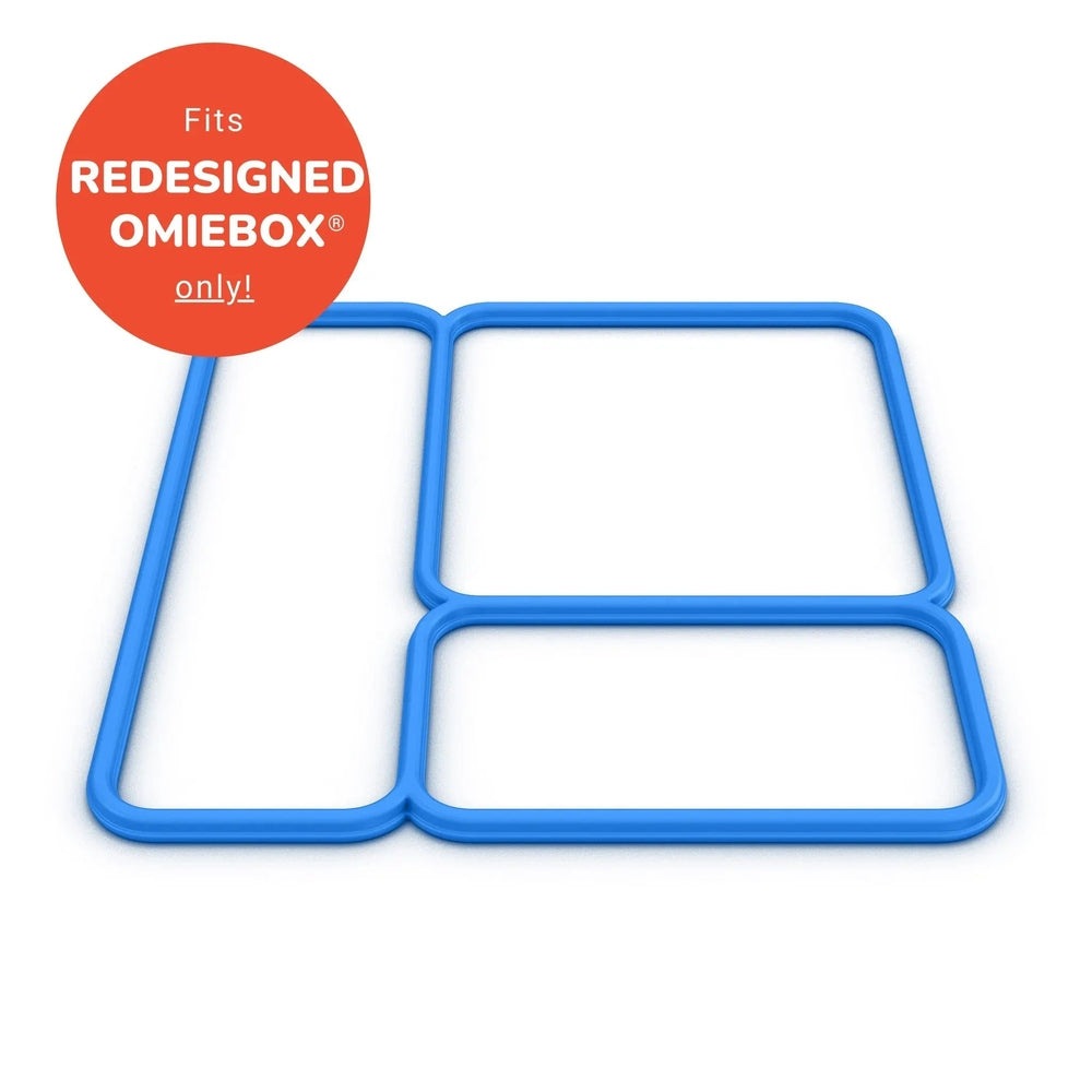 Omielife Lid Seal Version 2 blue silicone modular frames interlock to form compartments; 3-piece set.